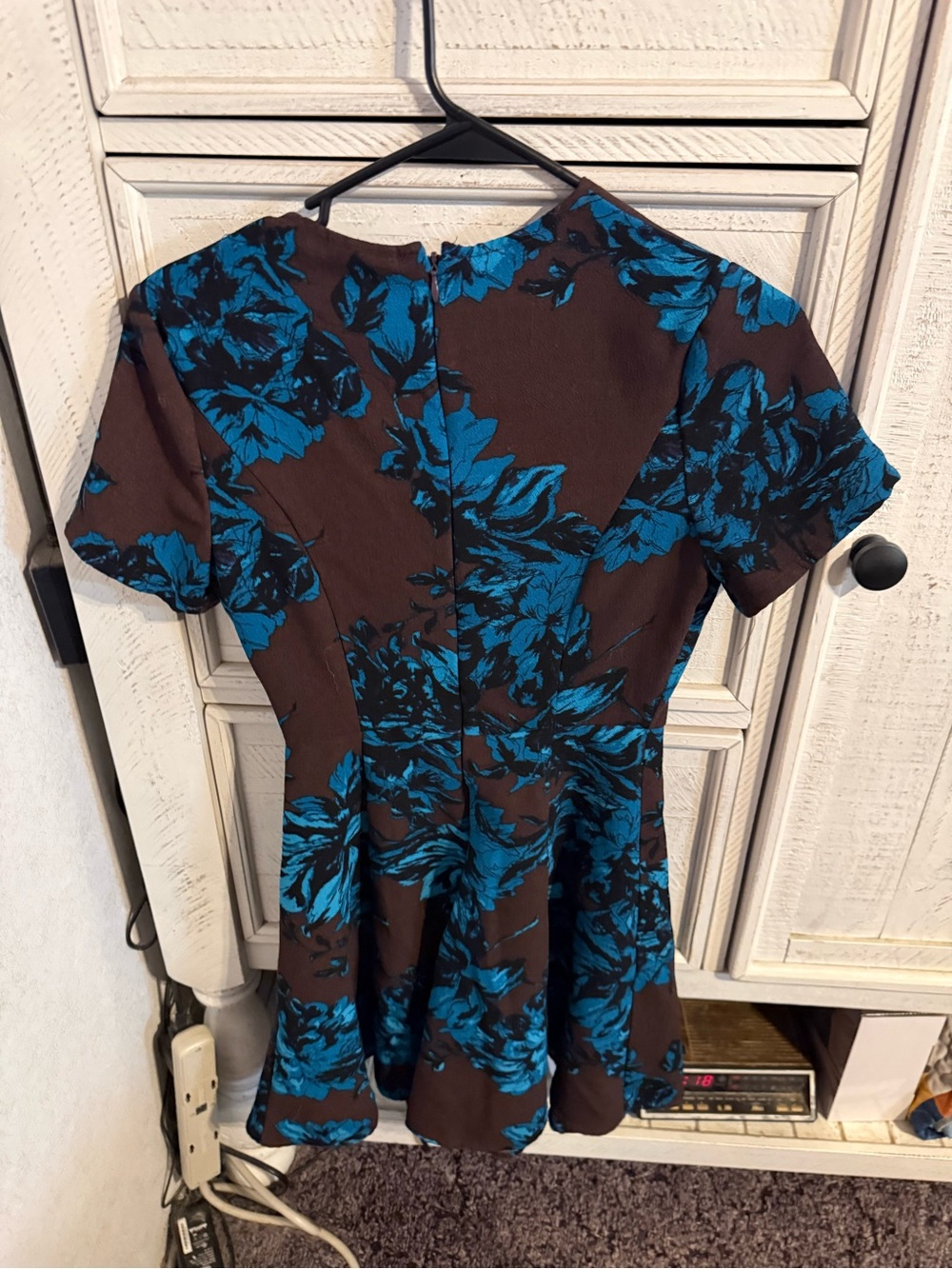 Who What Wear Brown Mini Dress with Teal Floral Print